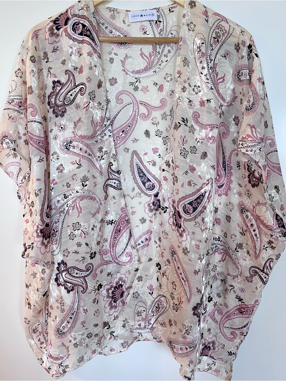 Coco & Main Pink Paisley Sheer Kimono Cover Up Size Small